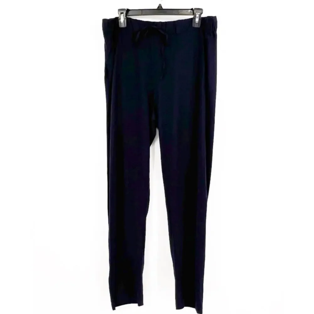 HANRO Men's Night & Day Long Cotton Pants XL Navy Blue Drawstring Pockets NWOT
